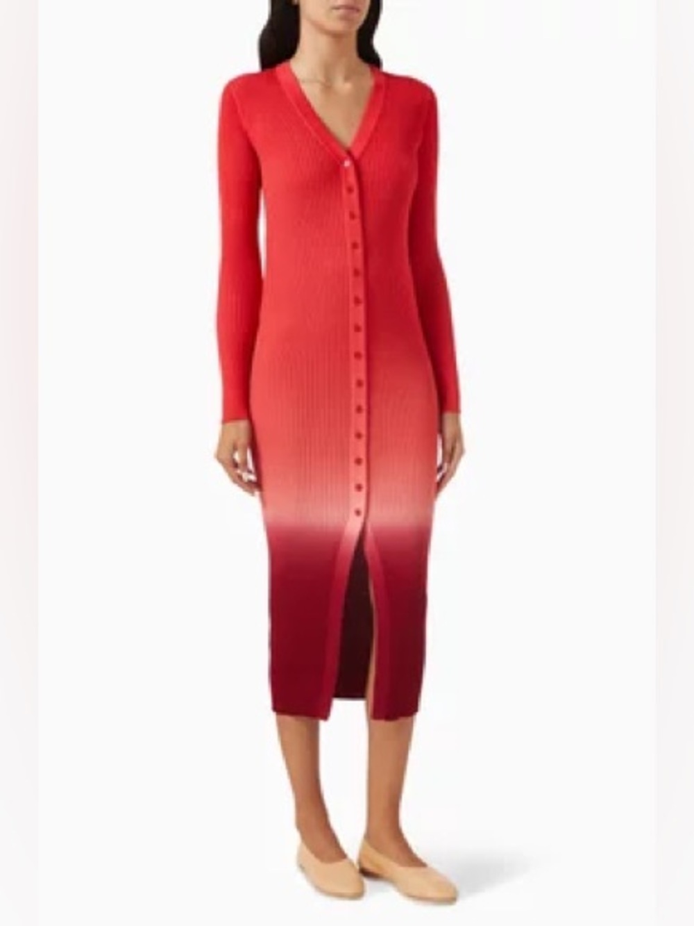 STAUD Shoko Sweater Dress in Ribbed Knit Red Ombre Size Small NWOT